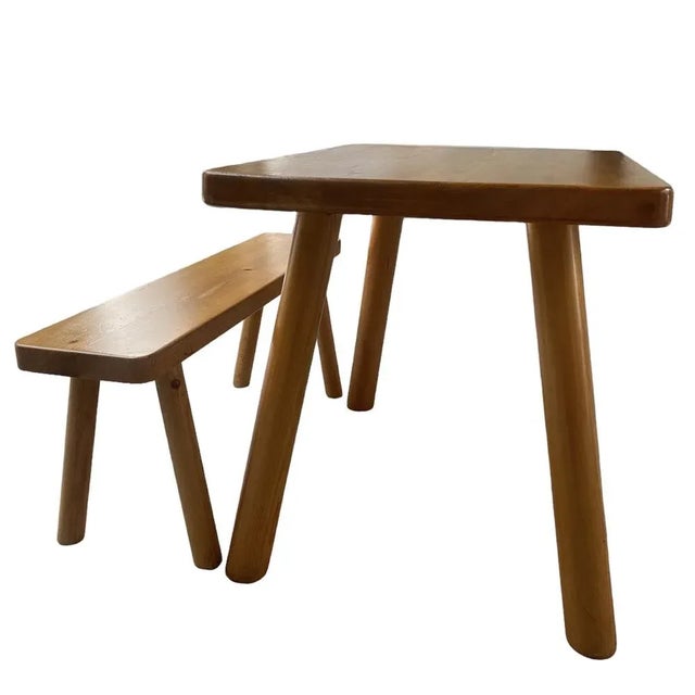 Wood Set of High Table & Bench attributed to René Martin for Charlotte Perriand, 1965 For Sale - Image 7 of 8