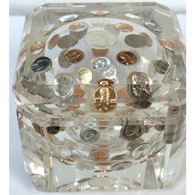 Mid-Century Lucite Ice Bucket with Embedded U.S. Coins, circa 1975 For Sale - Image 4 of 12