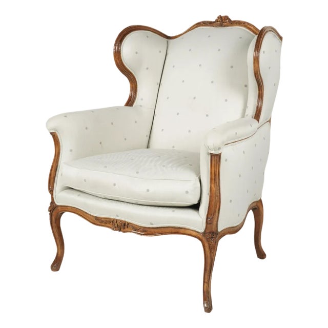 An Antique French Provincial-Style Bergere a l'Oreilles Newly Upholstered For Sale