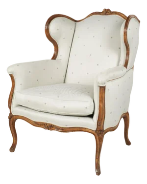 An Antique French Provincial-Style Bergere a l'Oreilles Newly Upholstered