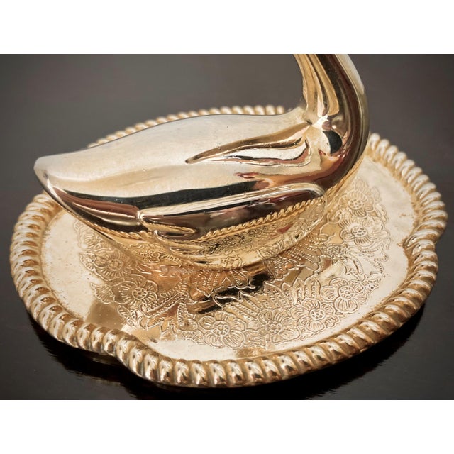 Diminutive Mid 20th-Century Brass Swan on a Dish Ring Holder, Hong Kong For Sale - Image 12 of 17