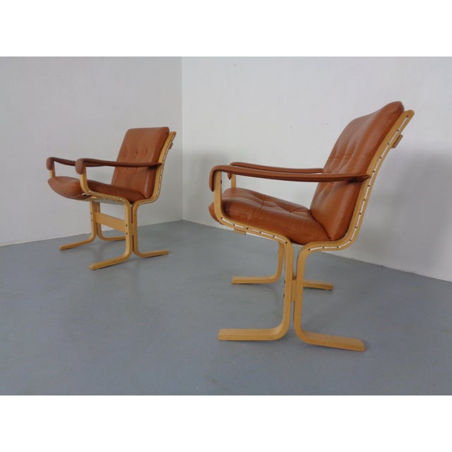 Siesta Cognac Leather Armchairs by Ingmar Relling for Westnofa, Norway, 1960s, Set of 2 For Sale - Image 3 of 13