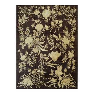9x12 Luxurious Elena Brown Field Floral Modern Hand Knotted Afghan Wool Rug For Sale