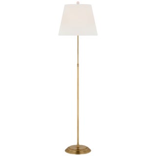 Suzanne Kasler by Visual Comfort Signature Wyatt 52" Floor Lamp in Hand-Rubbed Antique Brass with Linen Shade For Sale