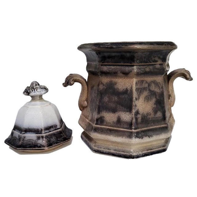 Chinoiserie Antique Cyprus by Davenport Lidded Sugar Bowl - Rare Circa 1940 For Sale - Image 3 of 7