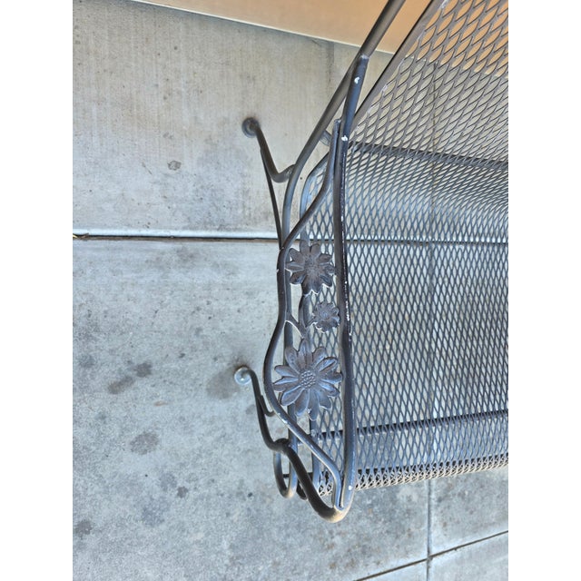 Vintage Russell Woodard Attributed Wrought Iron Briarwood Daisy Bench Settee For Sale In Sacramento - Image 6 of 17