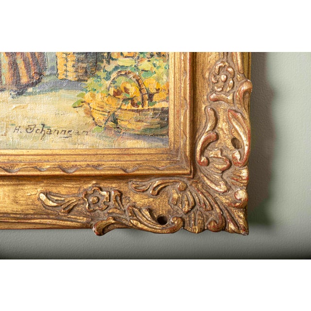 Early 20th Century Large European Flower Market Oil Painting, Signed H. Johannsen, Ornate Gilt Frame For Sale - Image 11 of 17