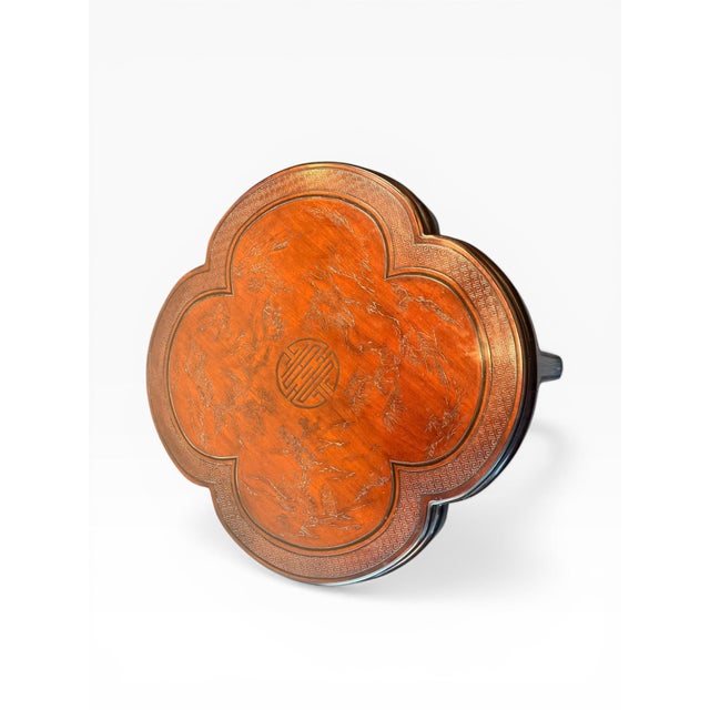 Drexel Heritage 1980s Pair of Drexel Heritage Chinoiserie Clover Form Side Tables With Etched Tops For Sale - Image 4 of 15