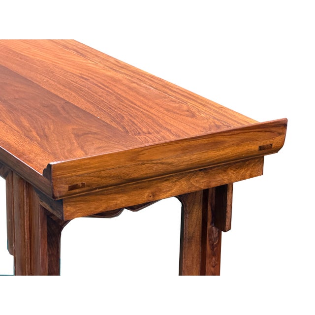 Oriental Point Edge Altar Natural Wood Grain Everted Flanges Console Table For Sale - Image 12 of 13