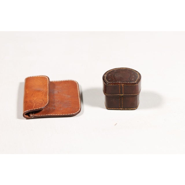 English Victorian Period 19th Century Brown Leather Case with Button Box - A Pair For Sale - Image 9 of 11