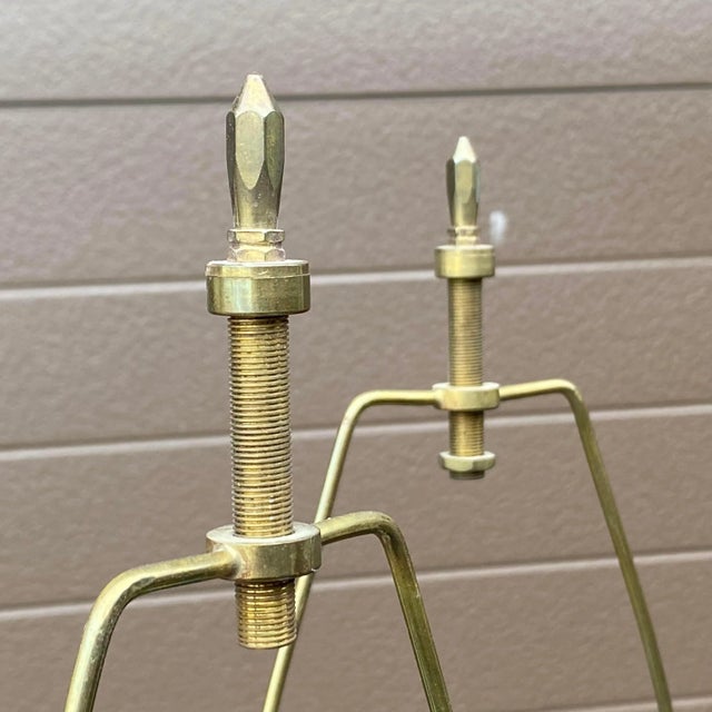 Bronze Mid-Century Modern Cylindrical Patinated Bronze Table Lamps - a Pair For Sale - Image 8 of 13