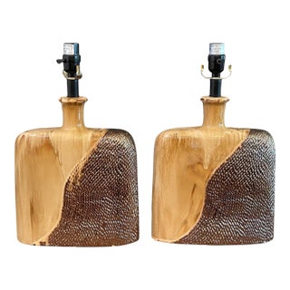 Vintage Sculptural Drip Glaze Ceramic Table Lamps, Pair For Sale
