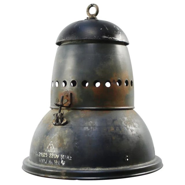 1950s Large Vintage Industrial Blue Enamel Pendant Light For Sale - Image 5 of 5