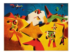1947 After Juan Miró, "Characters, Mountain, Sky, Star and Birds" First Edition Period Parisian Lithograph
