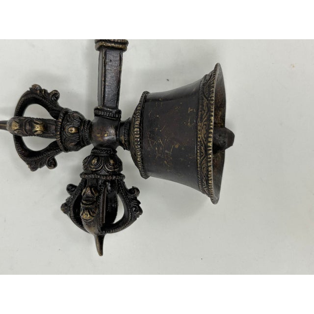 Black Asian Antique Bronze Tibetan Ceremonial Prayer Vajra Bell For Sale - Image 8 of 12