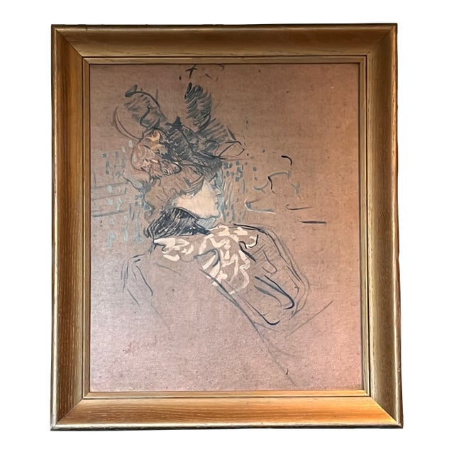Early 20th Century Original Belle Epoque Signed Portrait Mixed Media Framed 28.5x24.5 For Sale