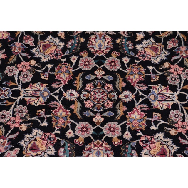 Shabby Chic 1990's Floral Pak-Persian Black/Ivory Wool Rug - 9'1'' X 12'1'' For Sale - Image 4 of 9