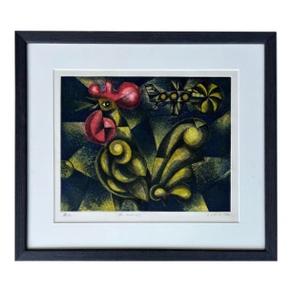 Late 20th Century Carlos Luna Artist Proof Rooster and Airplane Serigraph Print, "El Adios" For Sale