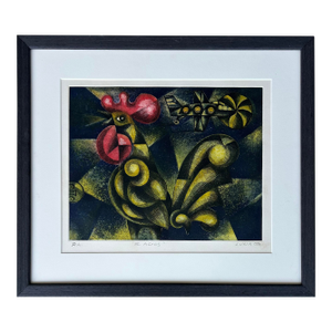 Late 20th Century Carlos Luna Artist Proof Rooster and Airplane Serigraph Print, "El Adios"