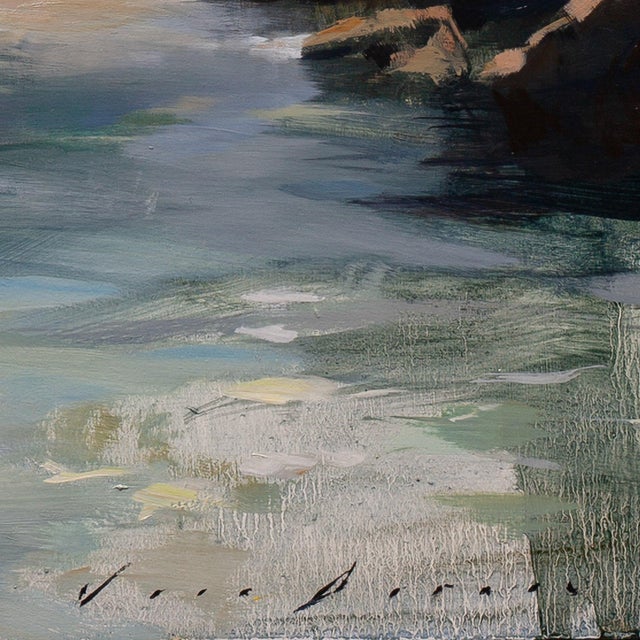 Contemporary Between Sea and Sky by Jon Doran | Oil on Panel Woman Wading Into a Cornish Cove For Sale - Image 4 of 9
