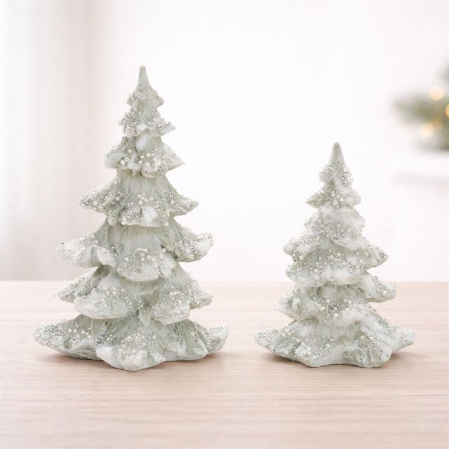 Contemporary Beaded Frosted Christmas Trees (Set of 2) For Sale - Image 3 of 5