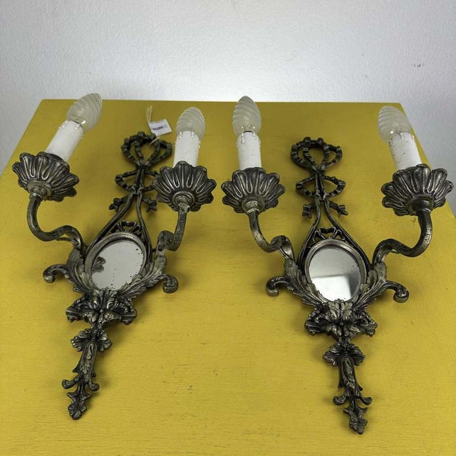 Vintage Metal Wall Lights with Mirror, Set of 2 For Sale - Image 10 of 10