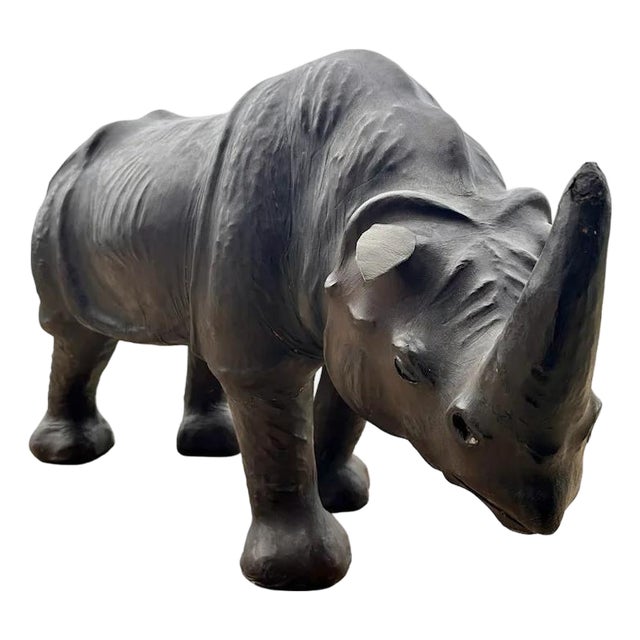 1950s Leather Clad Rhinoceros Sculptural Foot Stool For Sale