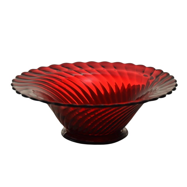 Large 10 inch ruby red vintage glass console bowl with scallop rim and swirl pattern. No maker's mark. Simply a beautiful...