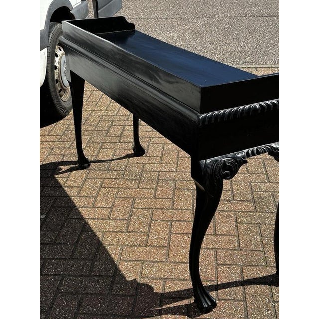 Chippendale Style Ebonised Console Table with Drawers and Brass Handles For Sale - Image 6 of 10
