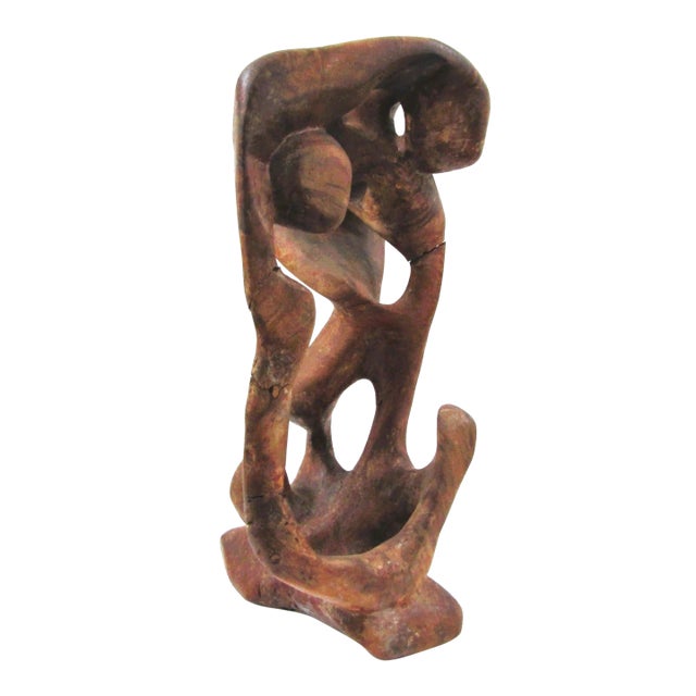 1950s Mid-Century Modern Organic Biomorphic Figurative Burl Wood Carving Sculpture For Sale