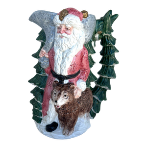 1990s Fitz & Floyd Russian Wilderness Santa Claus & Bear Pitcher 2Qt
