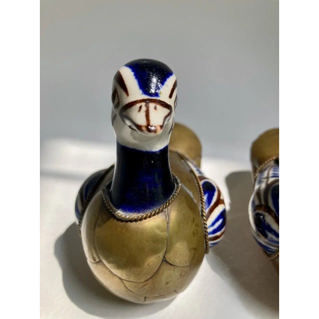 Metal 1970s Mexican Folk Art Brass and Ceramic Ducks - a Pair For Sale - Image 7 of 13