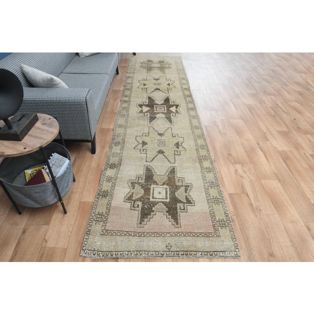 1970s Vintage Turkish Handmade Wool Cotton Beige Runner Rug For Sale - Image 11 of 11