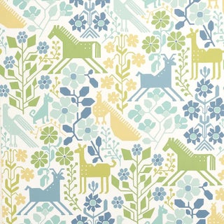 SAMPLE - Schumacher Lupita Wallpaper In Blues And Greens For Sale