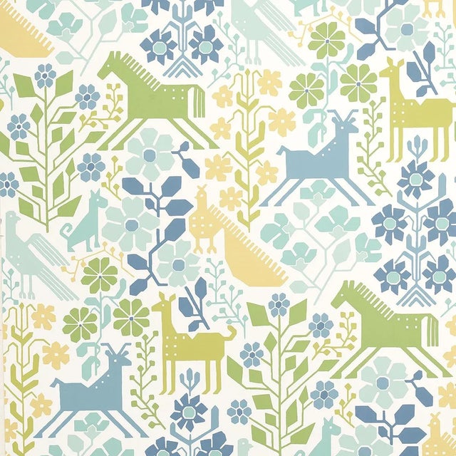 SAMPLE - Schumacher Lupita Wallpaper In Blues And Greens For Sale