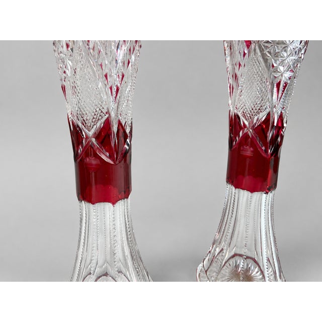 Early 20thC Bohemian Red Cut Crystal Vases - Pair For Sale - Image 6 of 12