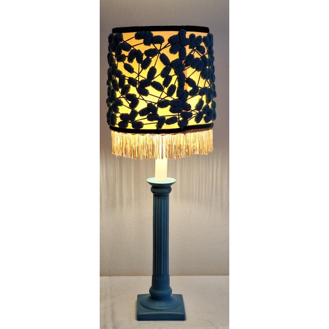 Beige Vintage Table Lamp with Blue Ceramic Base and Fabric Shade by Lamplove, 1980s For Sale - Image 8 of 8