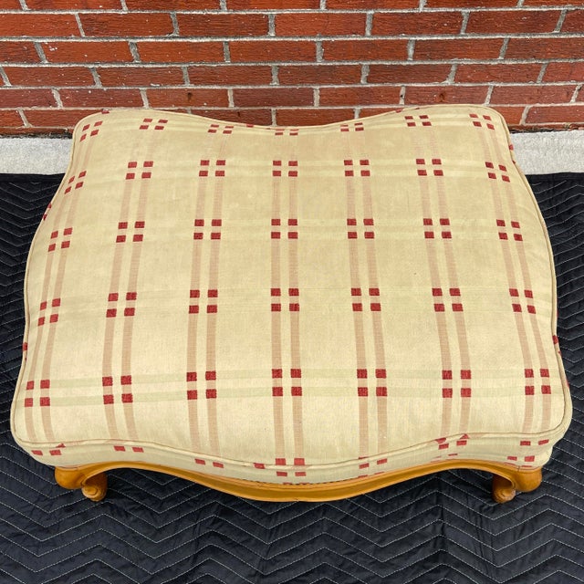 French Country Vintage Baker Furniture French Country Ottoman in Tan & Fruitwood For Sale - Image 3 of 12
