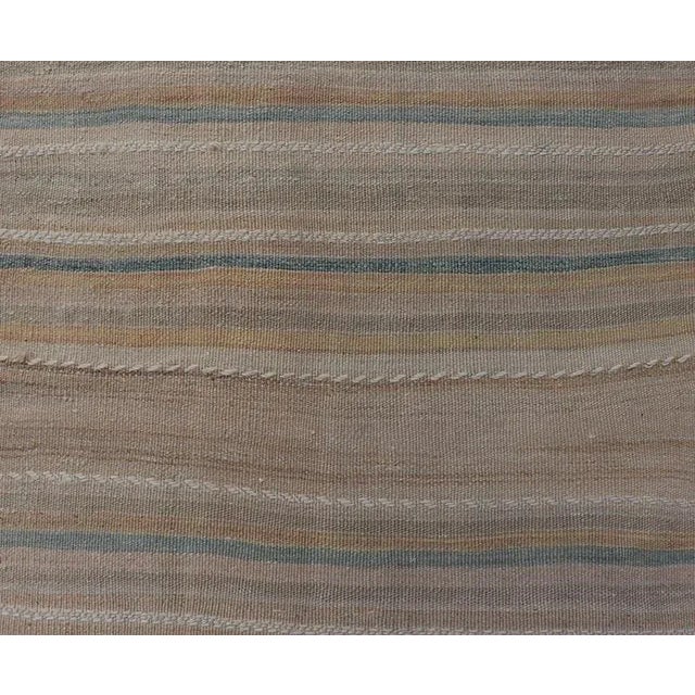 Tribal Mid 20th Century Vintage Turkish Kilim Rug With Horizontal Stipes in Light Brown Blue Taupe Multicolor For Sale - Image 3 of 10