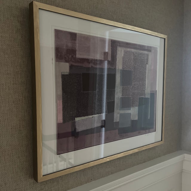 Printmaking Materials Original Signed and Framed Geometric Abstract Monotype Artwork For Sale - Image 7 of 8