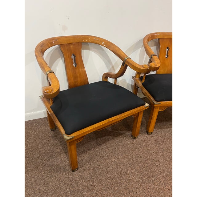 1990s James Mont Style MCM Horseshoe Club Chairs Set of 2 For Sale - Image 5 of 12
