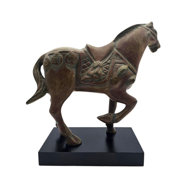Late 20th Century Chinese Tang-Style Patinated Metal Horse Sculpture on Black Plinth For Sale In San Francisco - Image 6 of 17