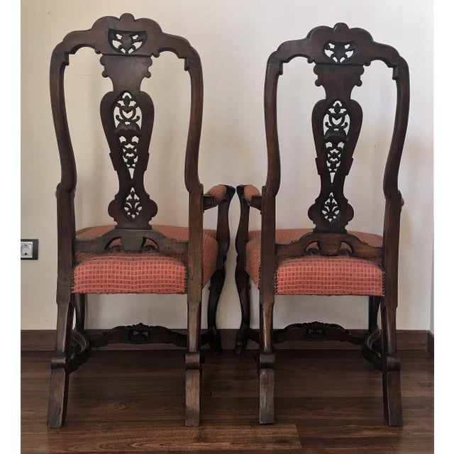 Queen Anne 1940s Burl Walnut Queen Anne Style Pair of Armchairs For Sale - Image 3 of 18