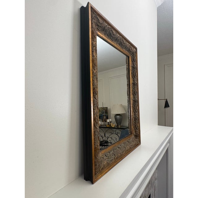 Baroque Revival Black, Bronze & Gold Solid Wood Wall Mirror For Sale - Image 4 of 12