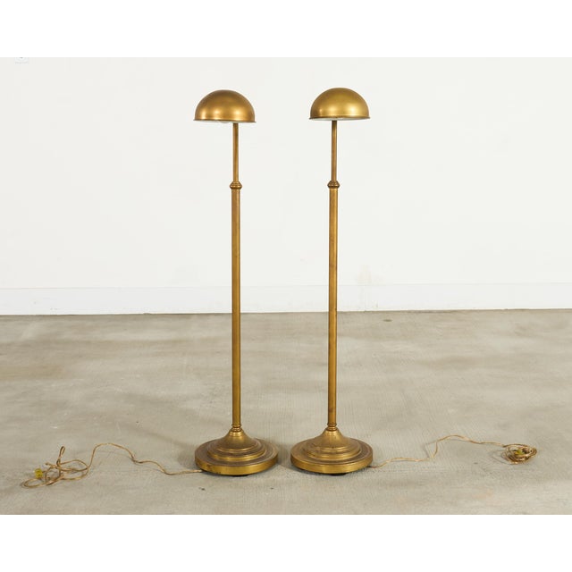 Pair of Patinated Brass Adjustable Pharmacy Floor Lamps For Sale - Image 4 of 16
