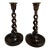 Pair Set Antique English Oak Open Barley Twist Candlesticks Candle Holder Brass For Sale
