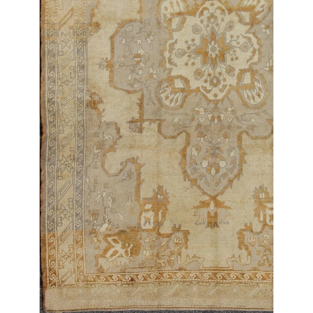 Turkish Vintage Turkish Rug With Medallion Design in Lavender and Cream For Sale - Image 3 of 9