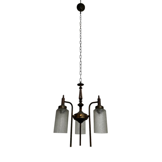 Vintage Industrial German Brass Bronze Glass Ceiling Light For Sale - Image 5 of 5