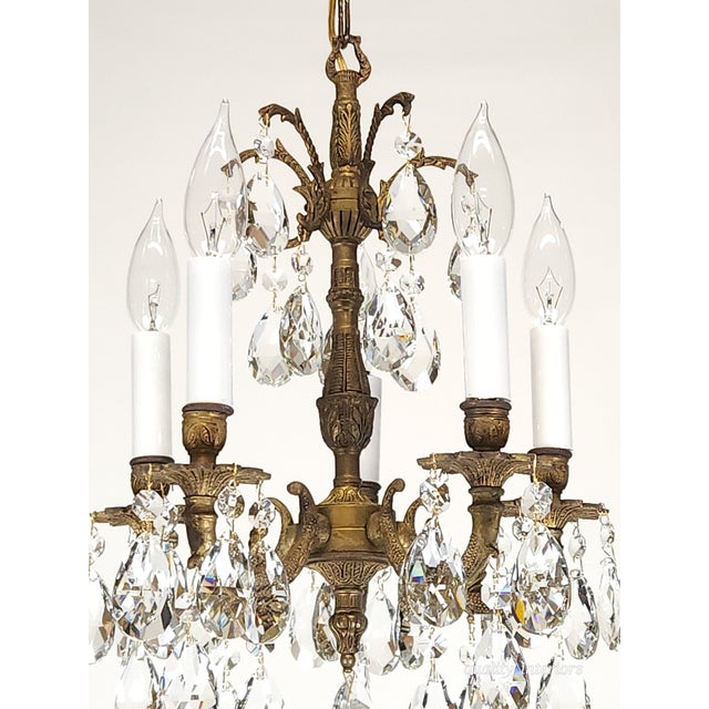 Share Antique Teeny Tiny Twinkling 5 Arm 5 Light Brass Cut Lead Crystal Chandelier ~ Rewired ~ Restored ~ Rejuvenated ~ Ready to Hang ~ For Sale - Image 4 of 12