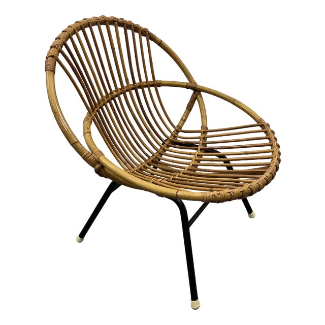 Dutch Rattan and Metal Chair from Rohé Noordwolde, 1950s For Sale